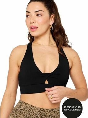 Fabletics Black Twist-Front V-Neck Sports Bra